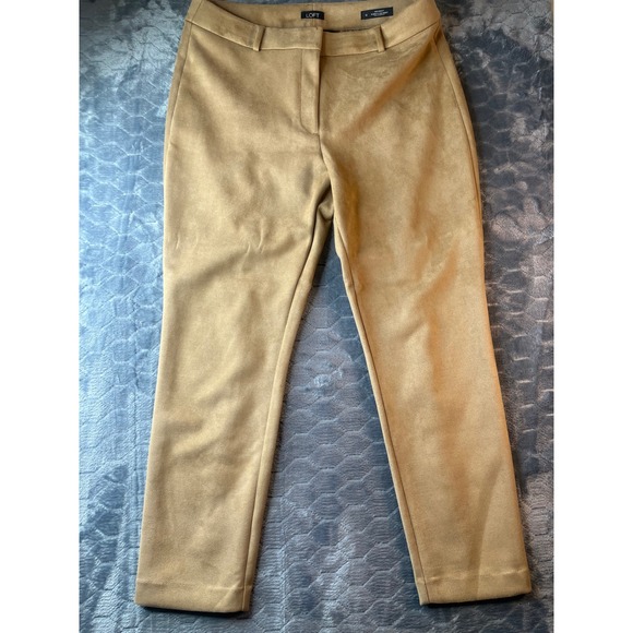 LOFT Faux Suede High Waist Curvy Skinny Pants Tan Camel Size 12 547187 - Picture 8 of 9